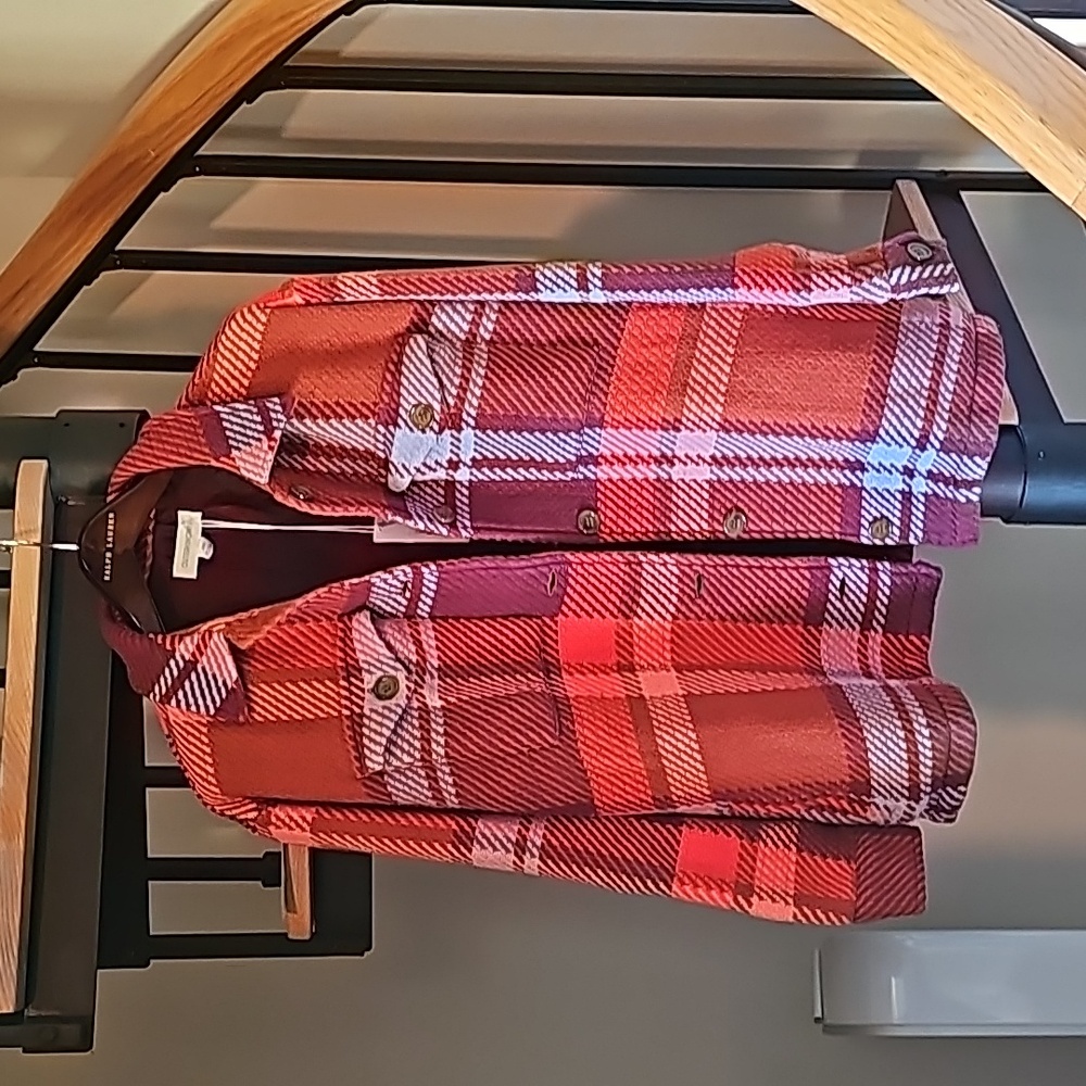 Outerknown Women's Cloud Weave Shirt Jacket Plum Addison Plaid Small NWT